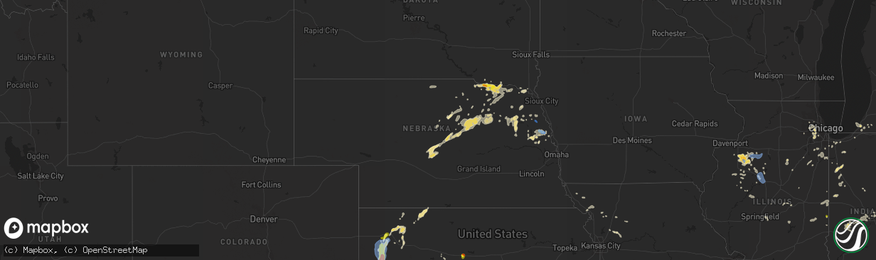 Hail map in Nebraska on August 25, 2021