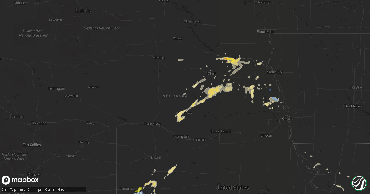 Hail map in Nebraska on August 25, 2021