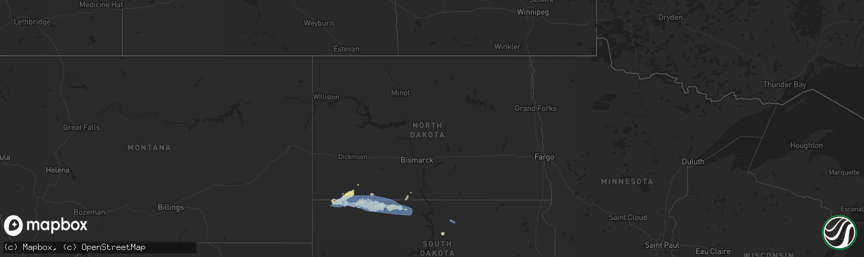 Hail map in North Dakota on August 25, 2021