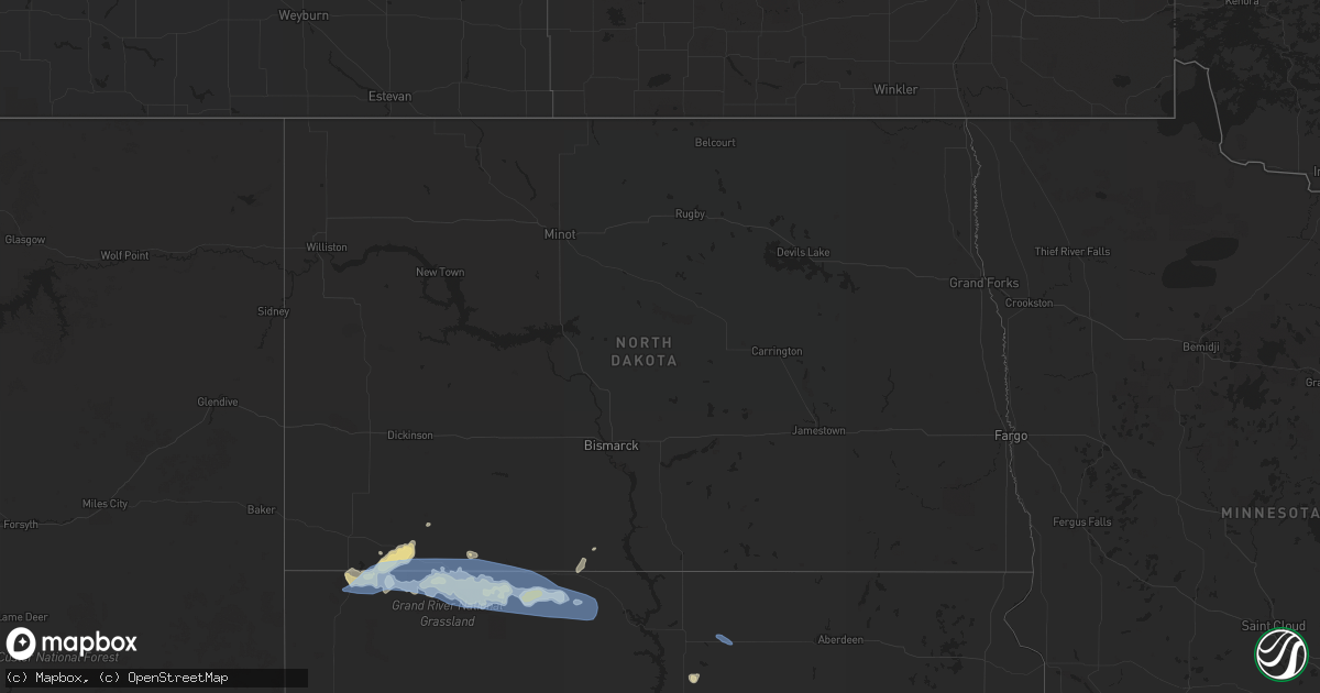Hail map in North Dakota on August 25, 2021