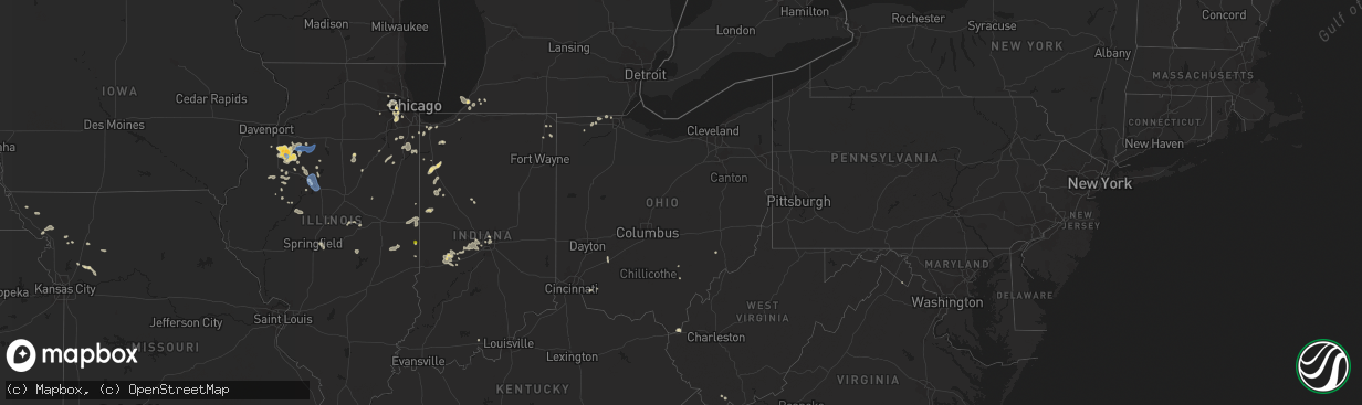 Hail map in Ohio on August 25, 2021