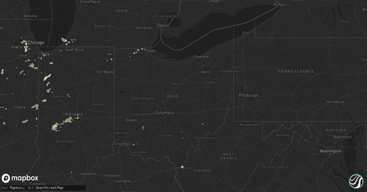Hail map in Ohio on August 25, 2021