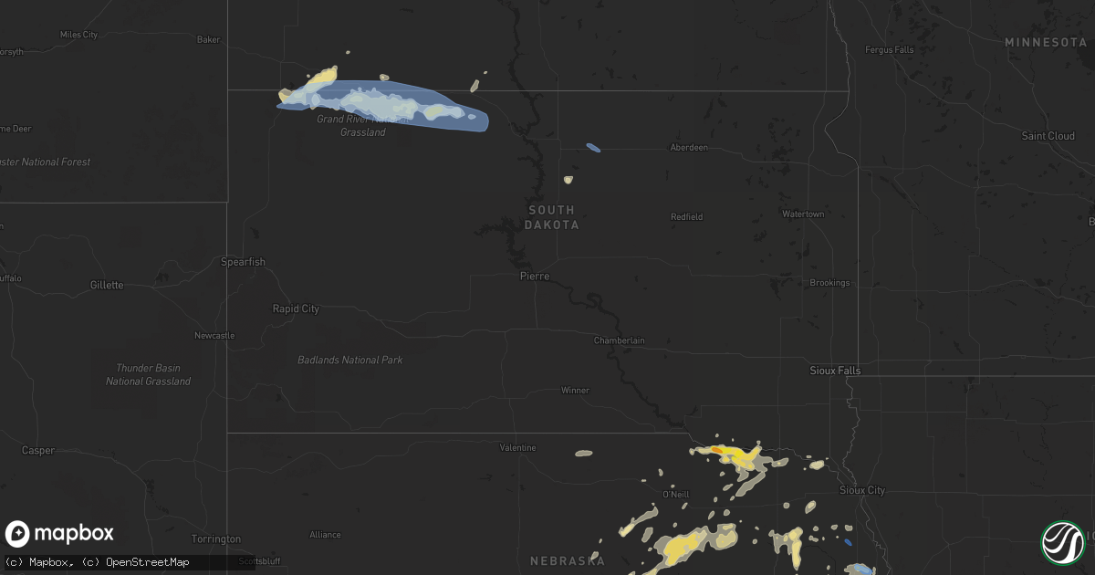 Hail map in South Dakota on August 25, 2021