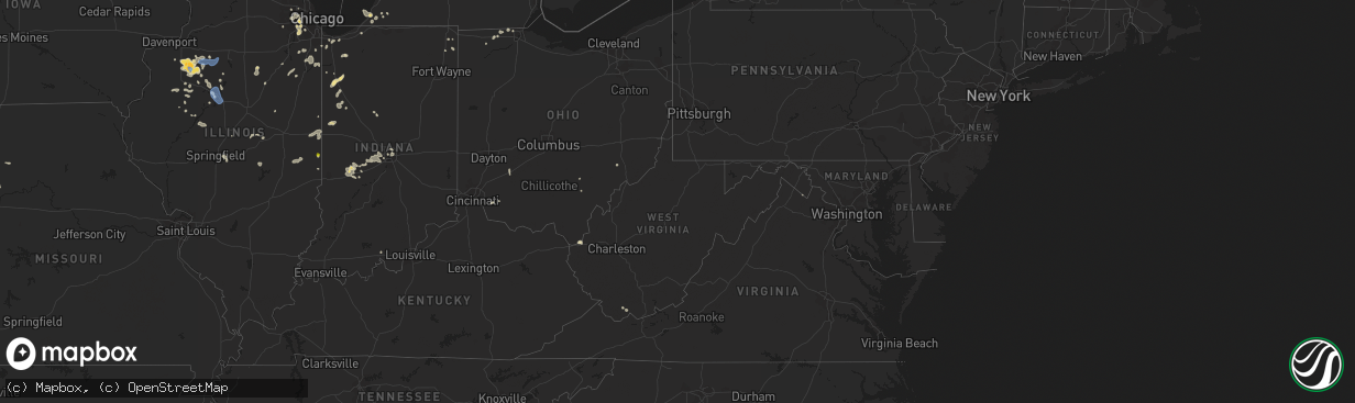 Hail map in West Virginia on August 25, 2021