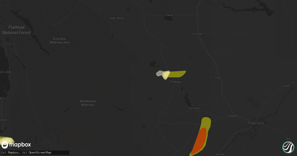 Hail map in Choteau, MT on August 25, 2022