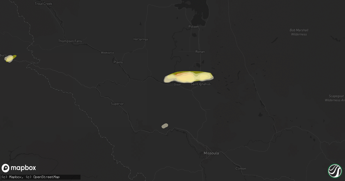 Hail map in Dixon, MT on August 25, 2022