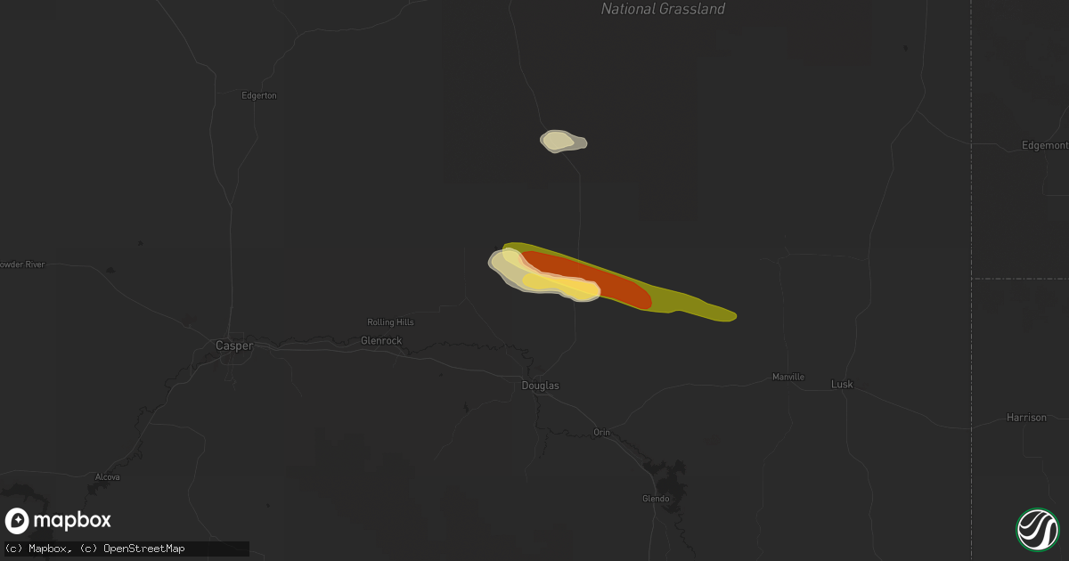 Hail map in Douglas, WY on August 25, 2022