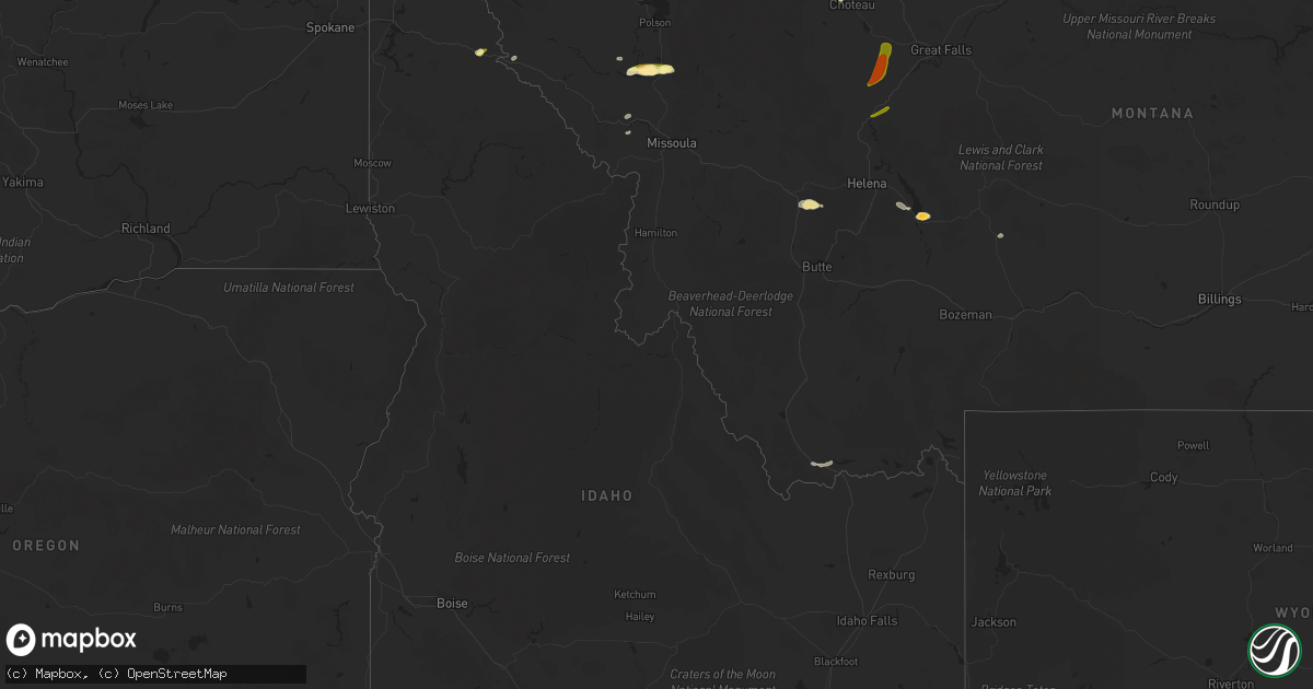Hail map in Idaho on August 25, 2022