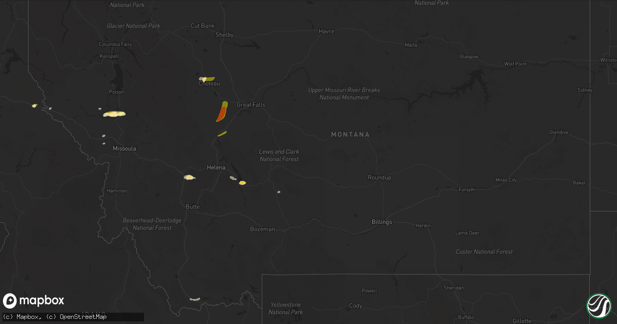 Hail map in Montana on August 25, 2022