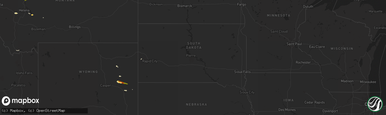 Hail map in South Dakota on August 25, 2022