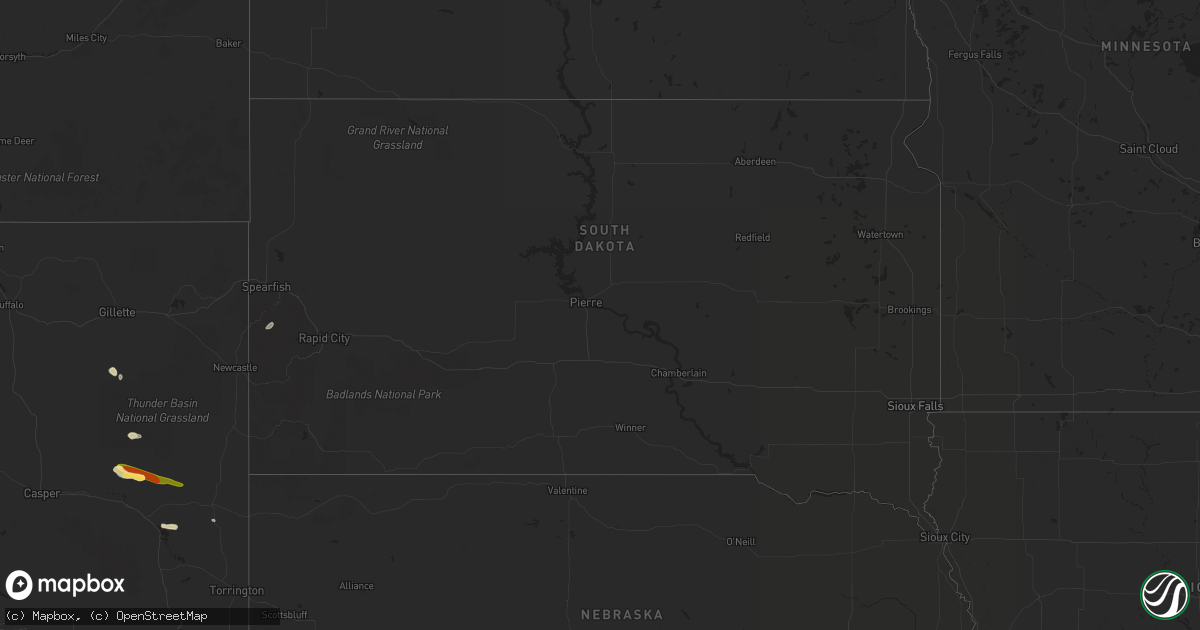 Hail map in South Dakota on August 25, 2022
