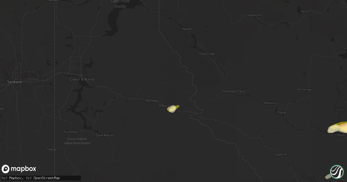 Hail map in Wallace, ID on August 25, 2022
