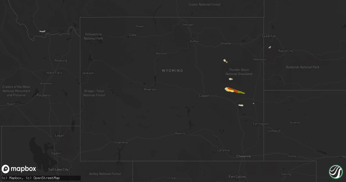 Hail map in Wyoming on August 25, 2022
