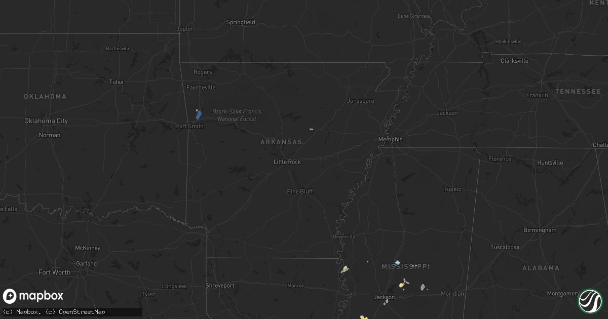 Hail map in Arkansas on August 25, 2023