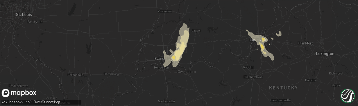 Hail map in Boonville, IN on August 25, 2023