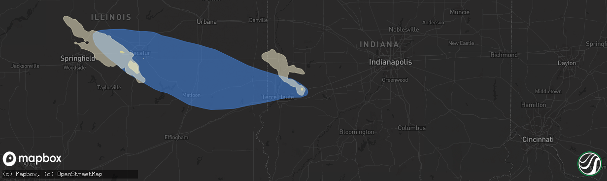 Hail map in Brazil, IN on August 25, 2023