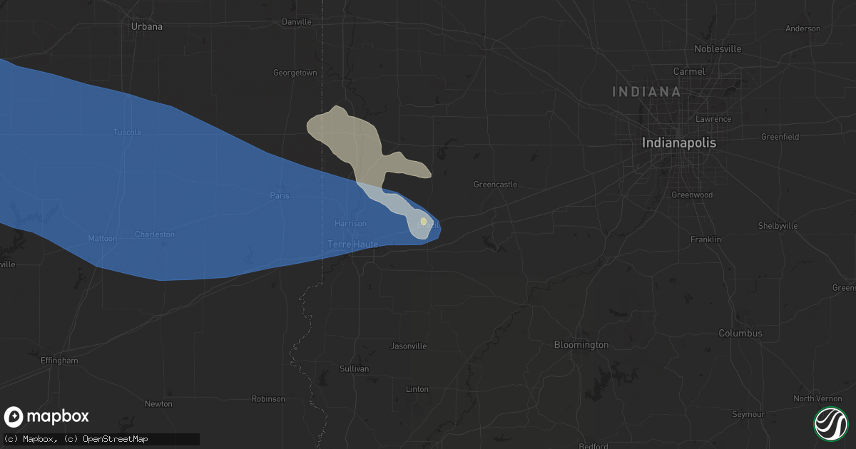 Hail map in Brazil, IN on August 25, 2023