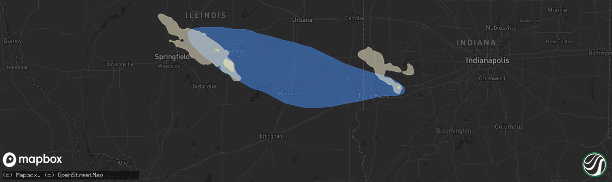Hail map in Charleston, IL on August 25, 2023