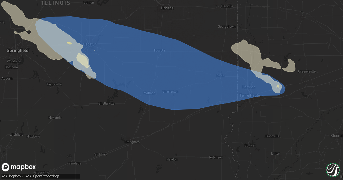 Hail map in Charleston, IL on August 25, 2023