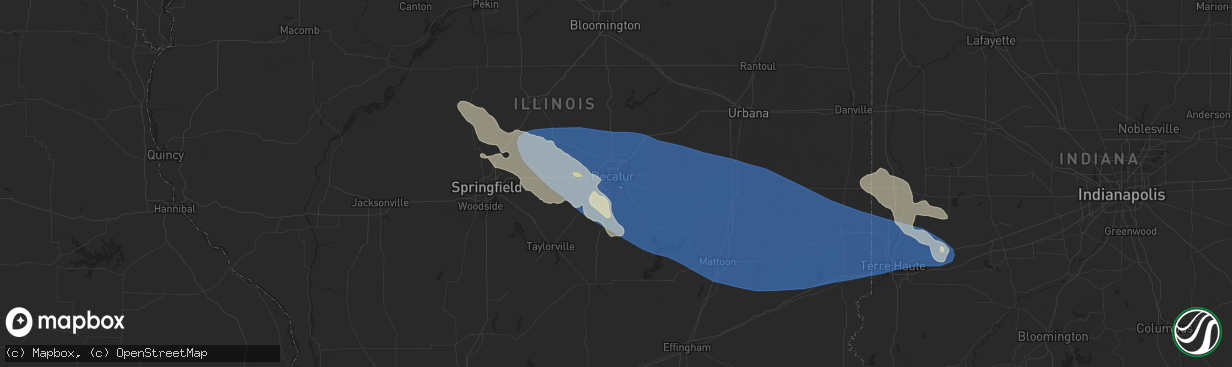 Hail map in Decatur, IL on August 25, 2023