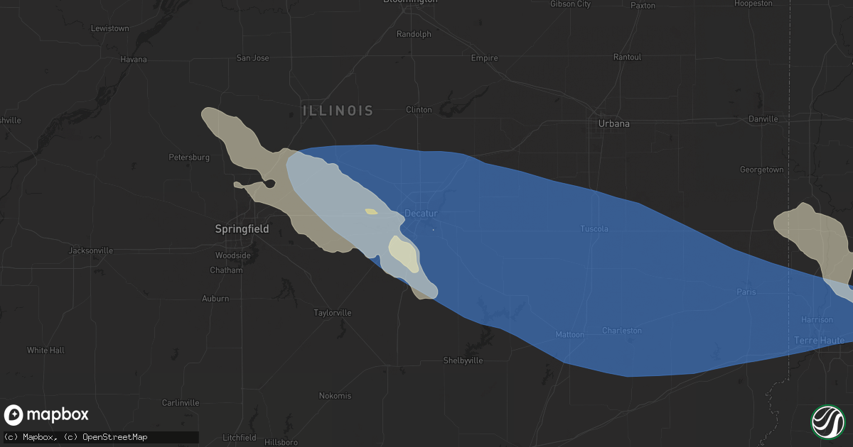 Hail map in Decatur, IL on August 25, 2023