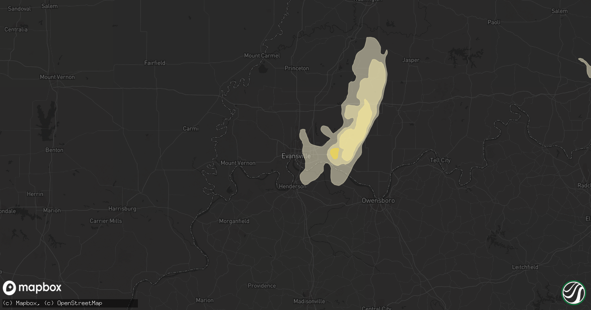 Hail map in Evansville, IN on August 25, 2023
