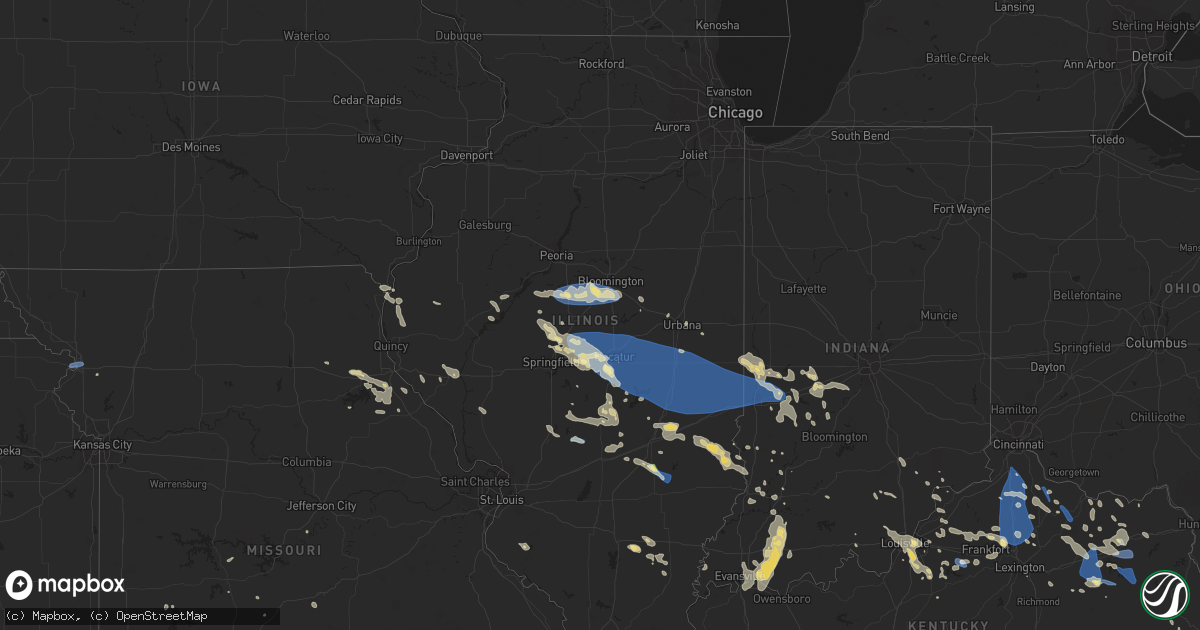 Hail map in Illinois on August 25, 2023