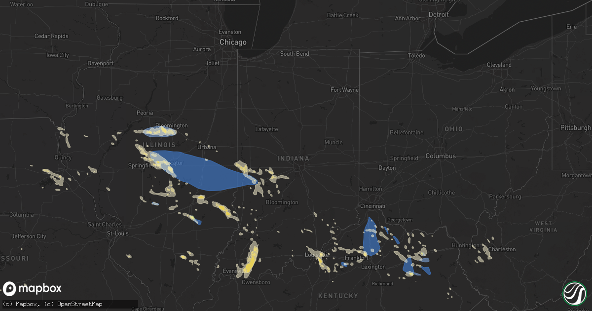 Hail map in Indiana on August 25, 2023