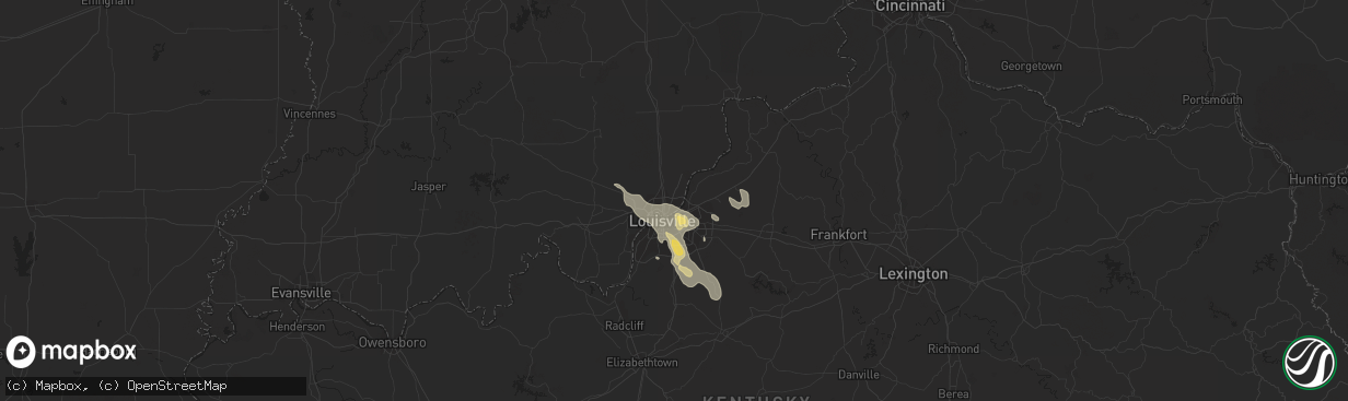 Hail map in Jeffersonville, IN on August 25, 2023