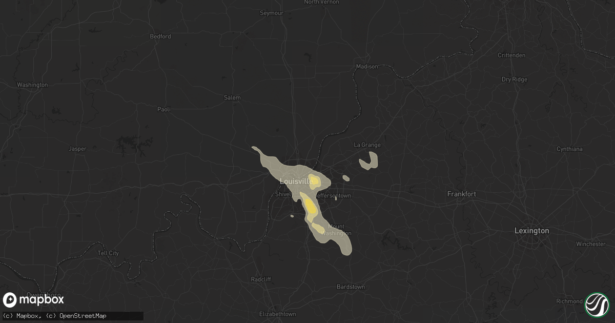 Hail map in Jeffersonville, IN on August 25, 2023
