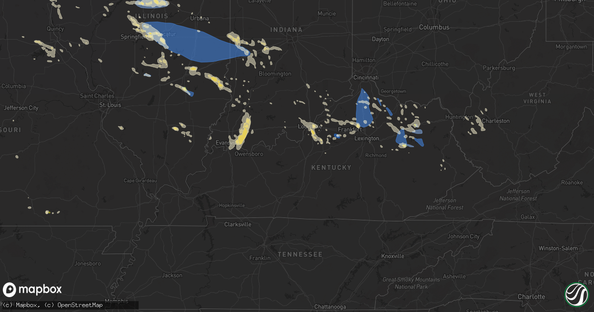 Hail map in Kentucky on August 25, 2023