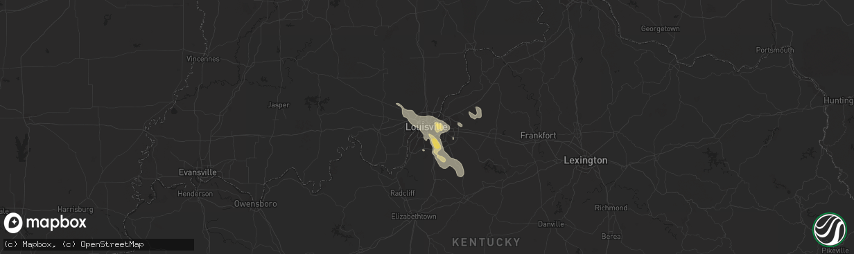Hail map in Louisville, KY on August 25, 2023