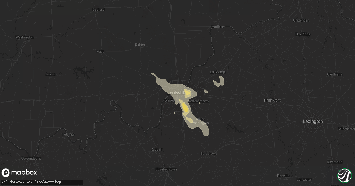 Hail map in Louisville, KY on August 25, 2023