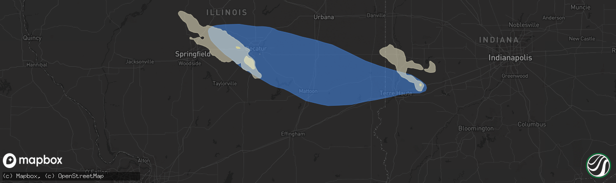 Hail map in Mattoon, IL on August 25, 2023