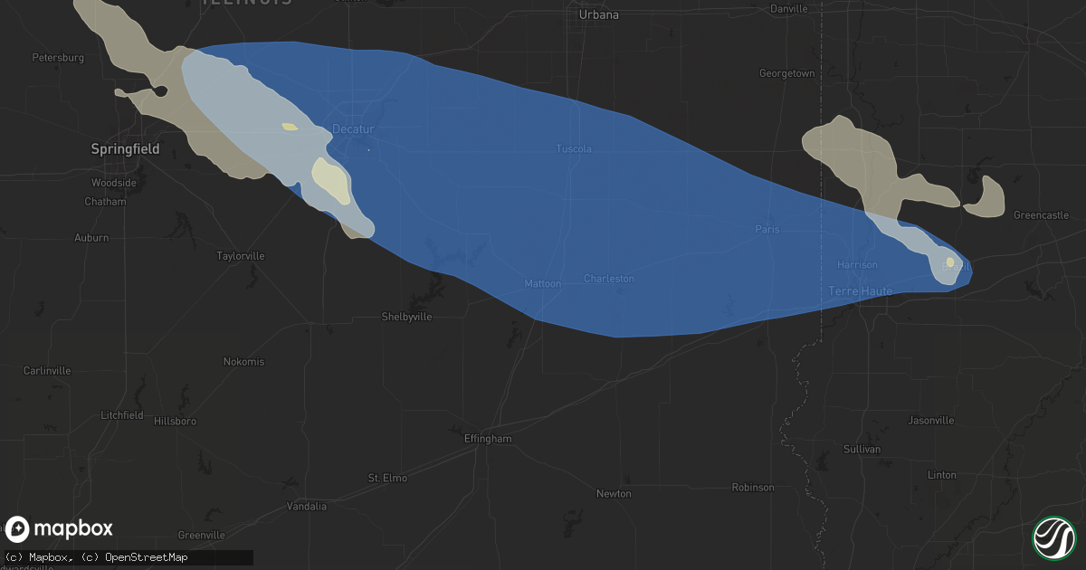 Hail map in Mattoon, IL on August 25, 2023