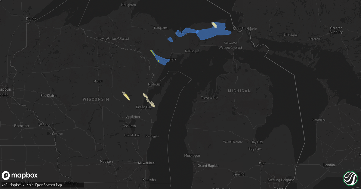 Hail map in Michigan on August 25, 2023