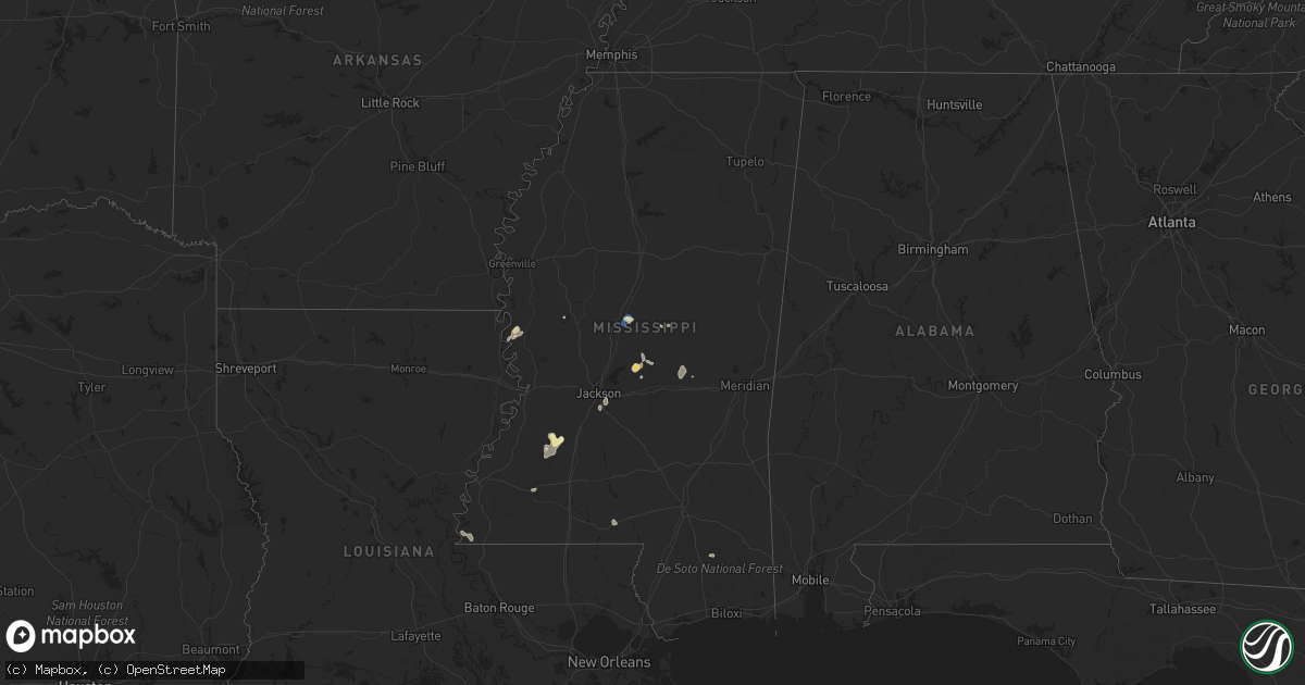 Hail map in Mississippi on August 25, 2023