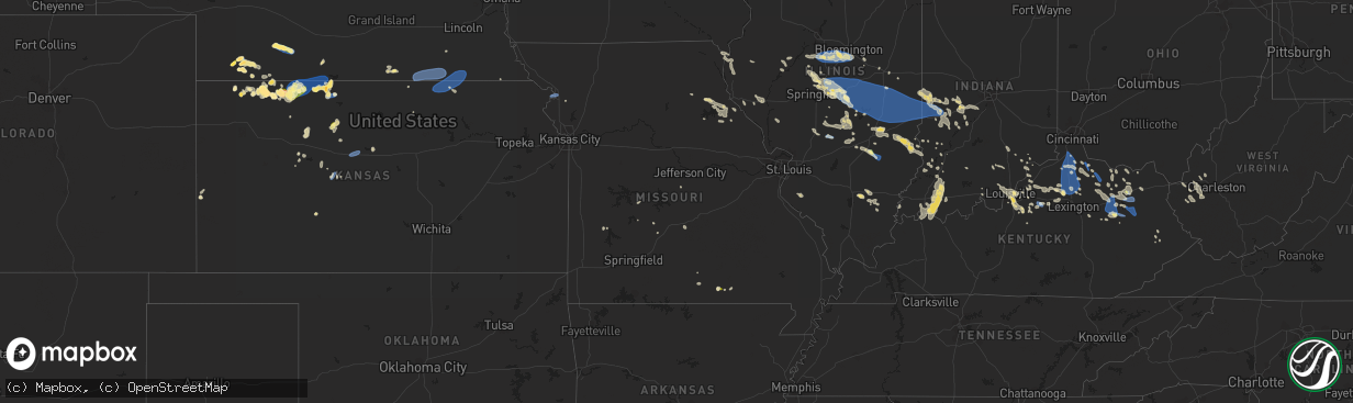 Hail map in Missouri on August 25, 2023