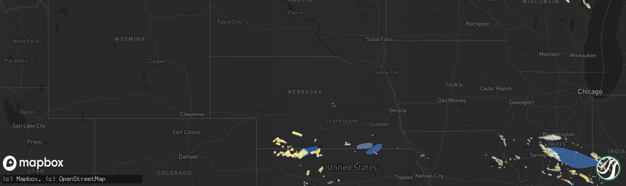 Hail map in Nebraska on August 25, 2023