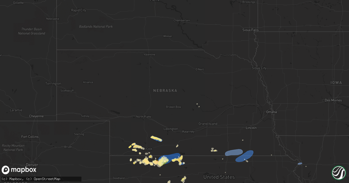 Hail map in Nebraska on August 25, 2023