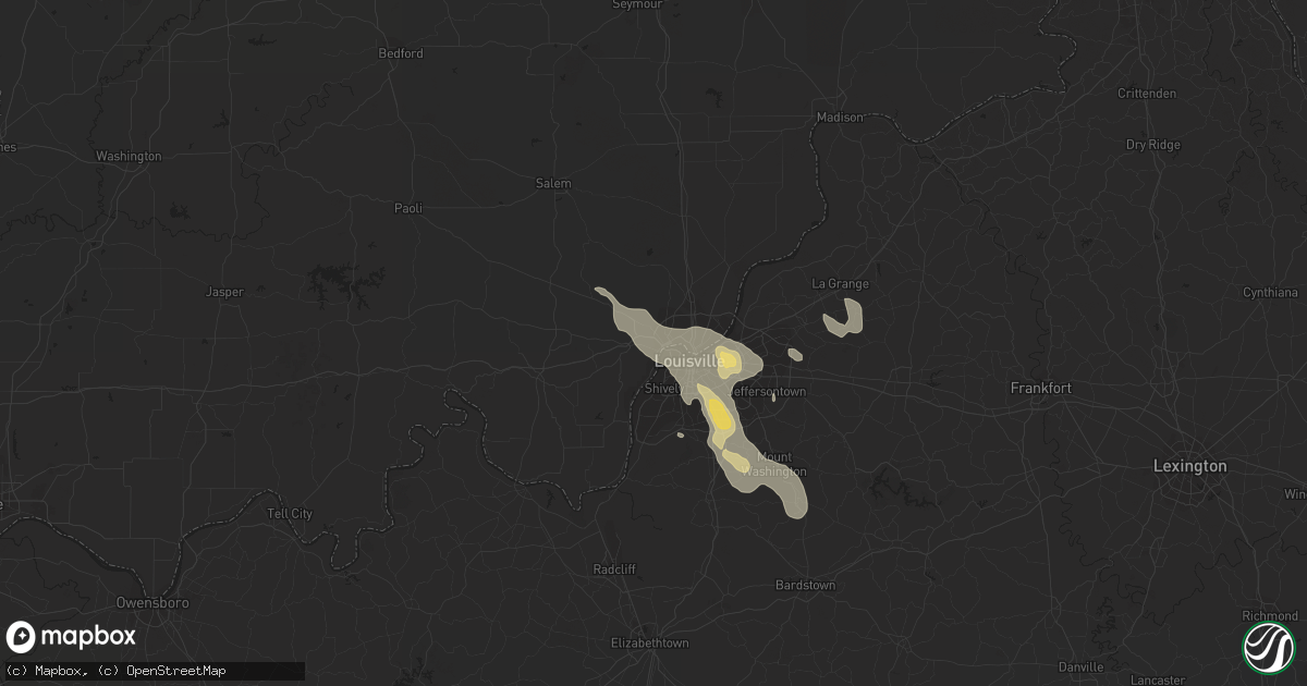 Hail map in New Albany, IN on August 25, 2023