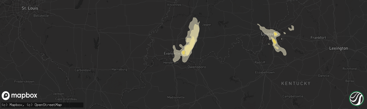 Hail map in Newburgh, IN on August 25, 2023