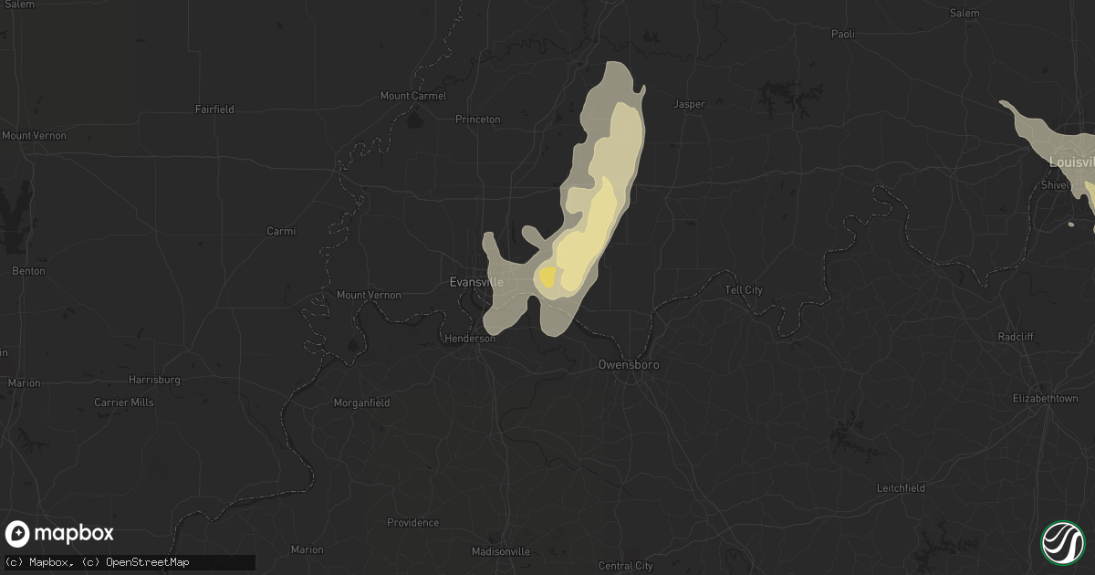 Hail map in Newburgh, IN on August 25, 2023