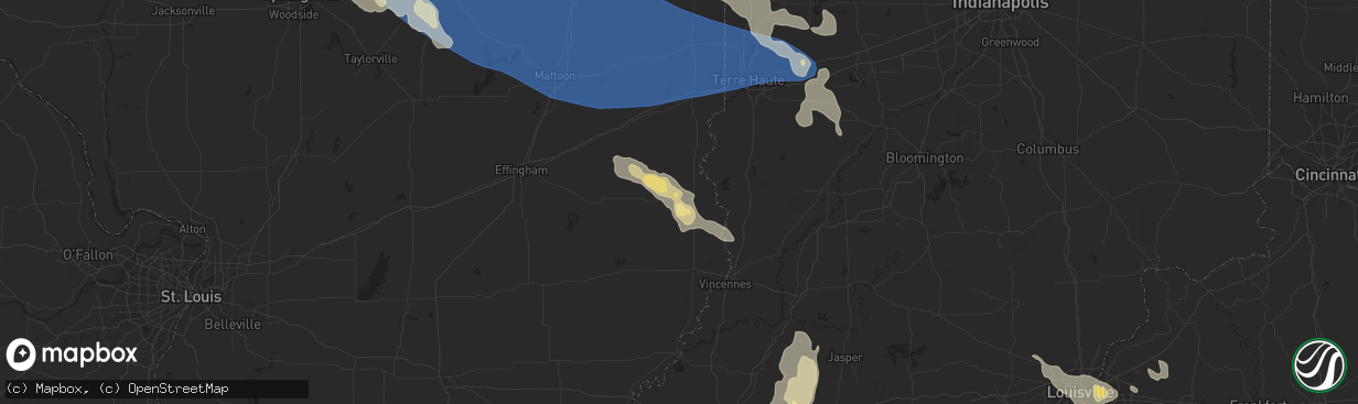 Hail map in Robinson, IL on August 25, 2023