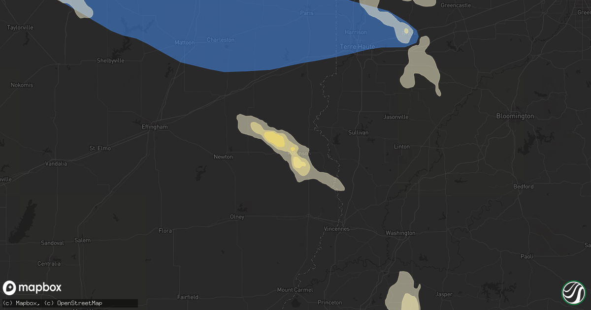 Hail map in Robinson, IL on August 25, 2023
