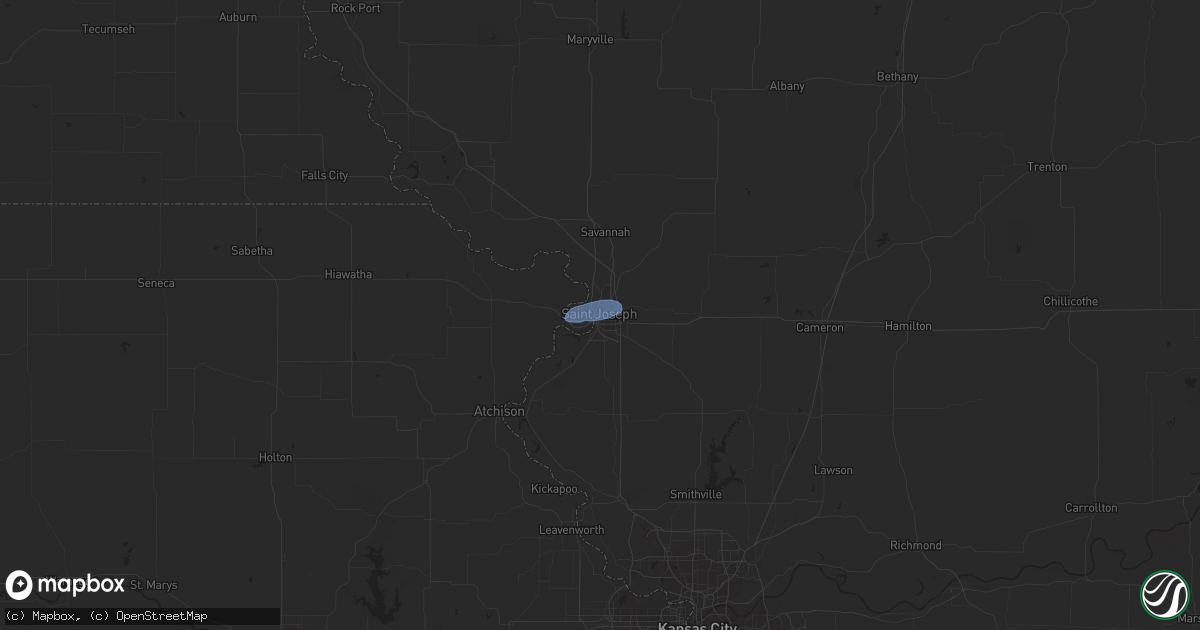 Hail map in Saint Joseph, MO on August 25, 2023