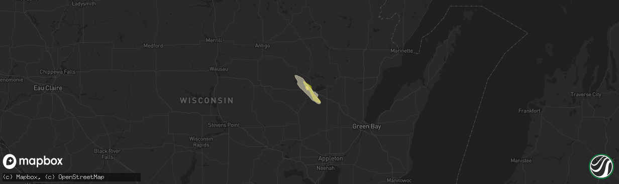 Hail map in Shawano, WI on August 25, 2023