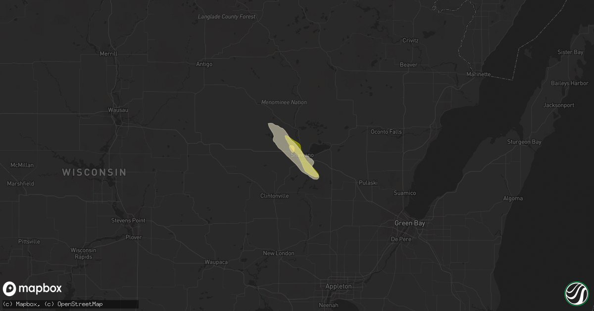 Hail map in Shawano, WI on August 25, 2023