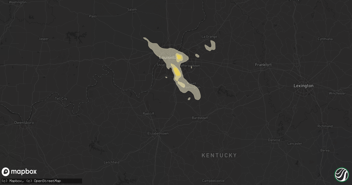 Hail map in Shepherdsville, KY on August 25, 2023