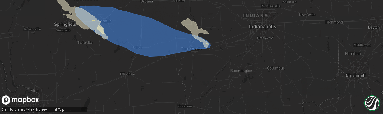 Hail map in Terre Haute, IN on August 25, 2023